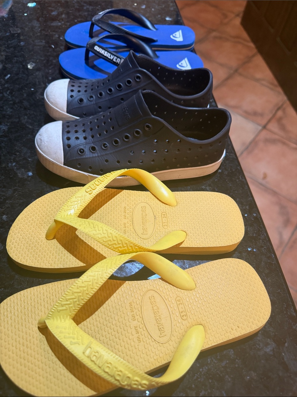 Havaianas Kids and quicksilver Sandals, and native shoes